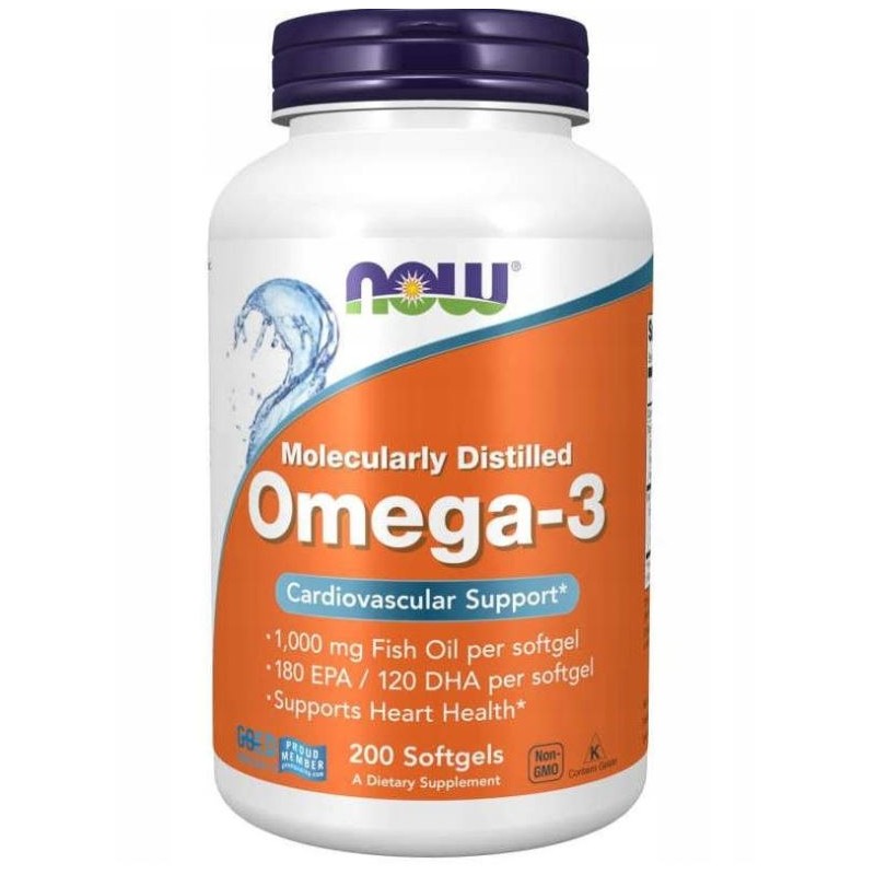 KWASY OMEGA-3 DHA 120mg EPA 180mg 200kap  Suplement diety Now Foods