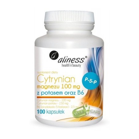 Suplement diety Aliness cytrynian magnezu 100 mg z potasem i B6 100 kapsułek