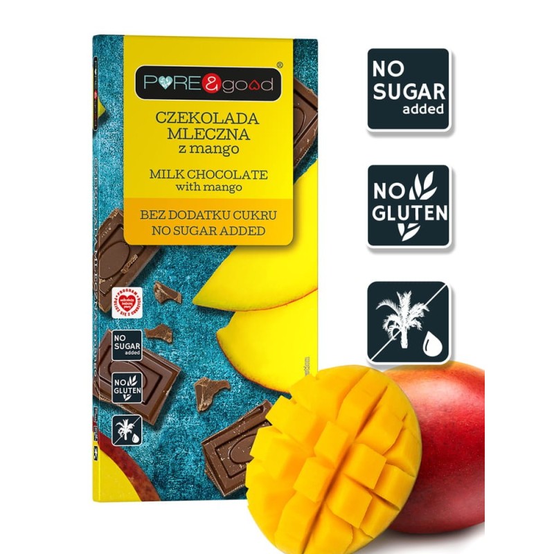 Czekolada mleczna Mango bez cukru 75 g Pure&Good