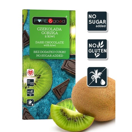 Czekolada gorzka z kiwi bez dodatku cukru 75 g - Pure&Good