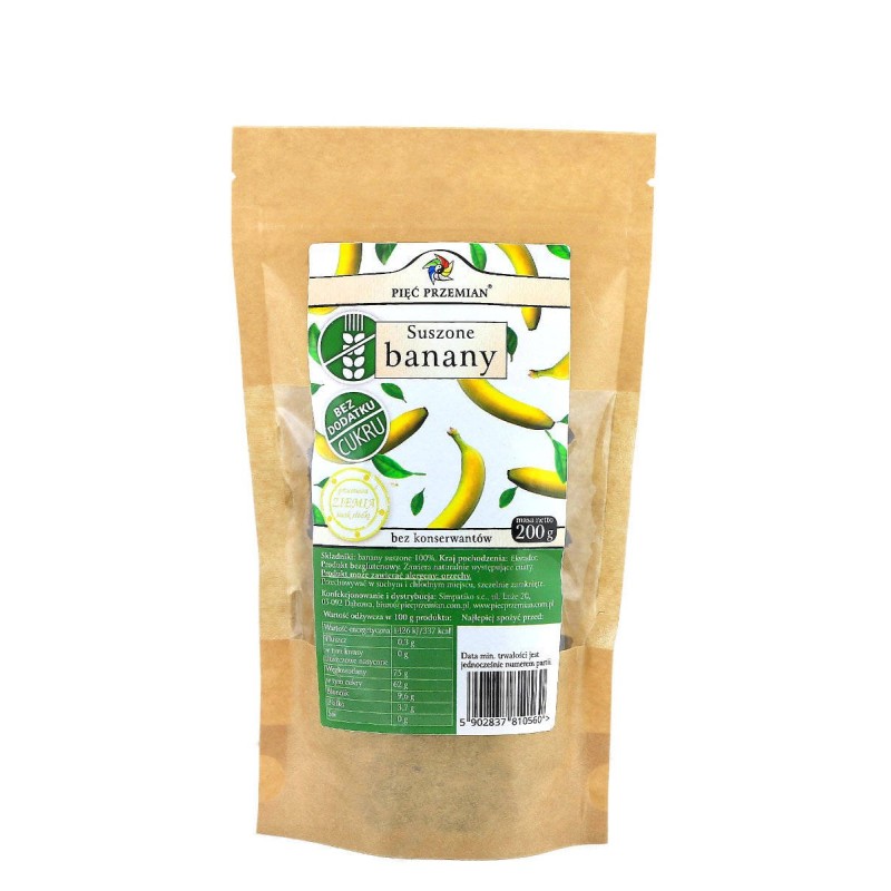 Banany suszone bez dodatku cukru 200 g Pięć Przemian