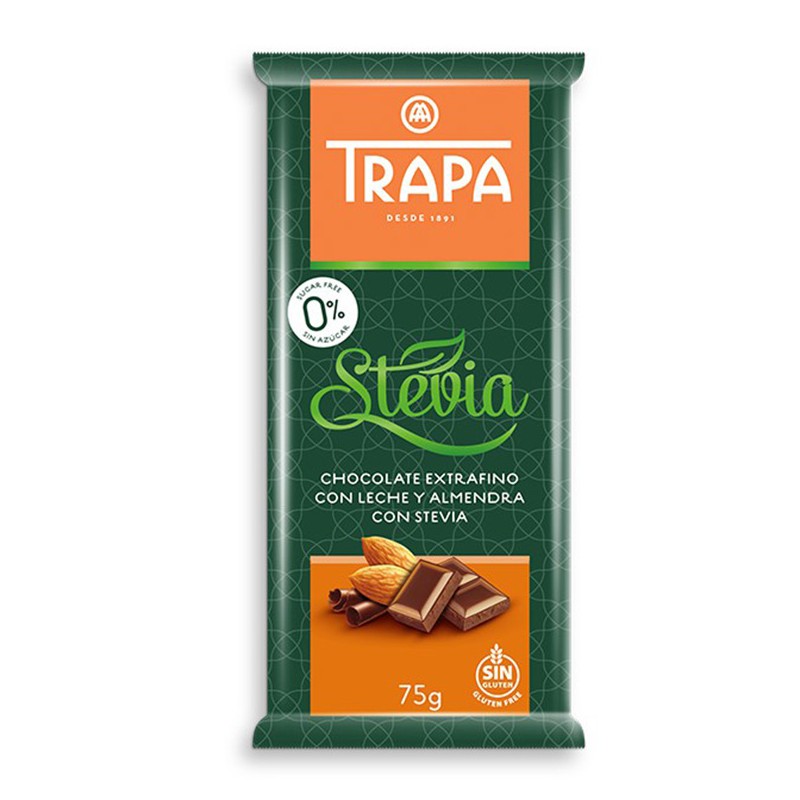 Czekolada mleczna z migdałami ze stewią  75 g Trapa
