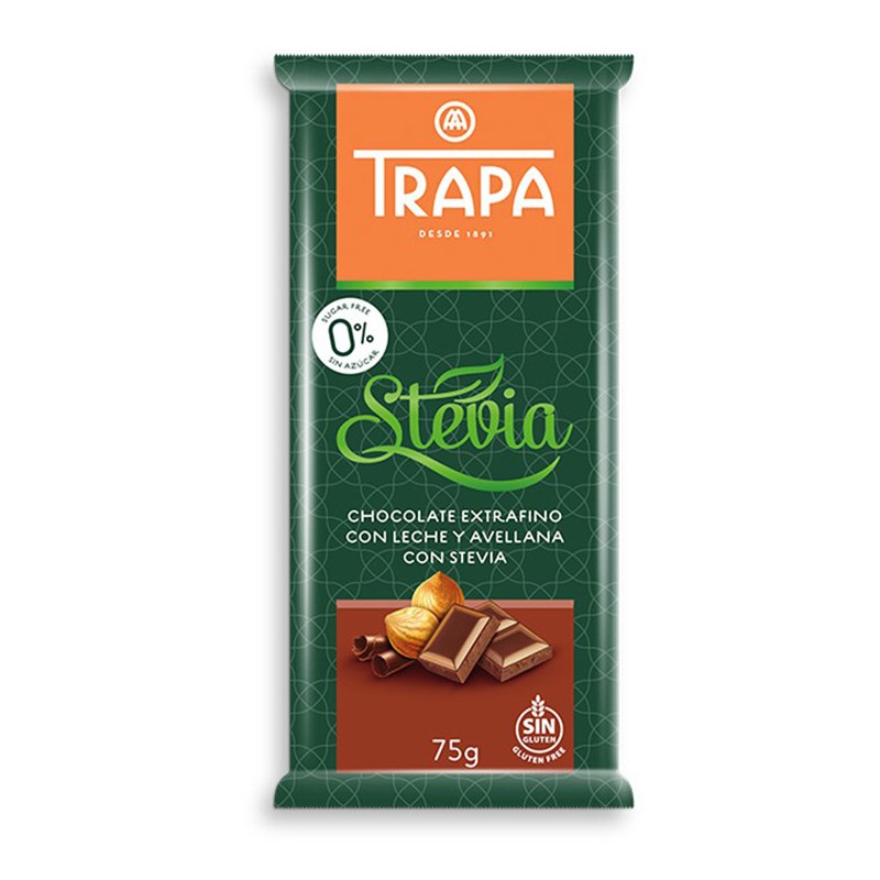 Czekolada mleczna z orzechami laskowymi ze stewią bez dodatku cukru 75 g Trapa