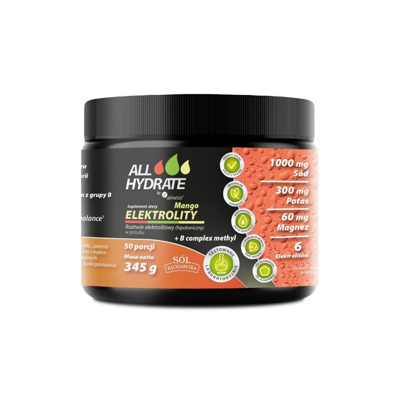 ALLHydrate Elektrolity Mango + B complex methyl 345g 50 porcji Medicaline