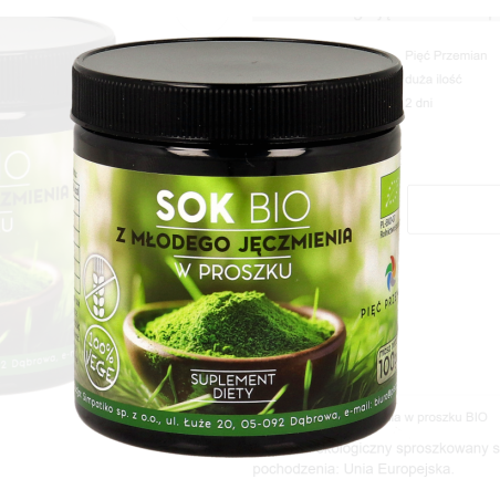Sok z młodego jęczmienia w proszku BIO 100 g Pięć Przemian