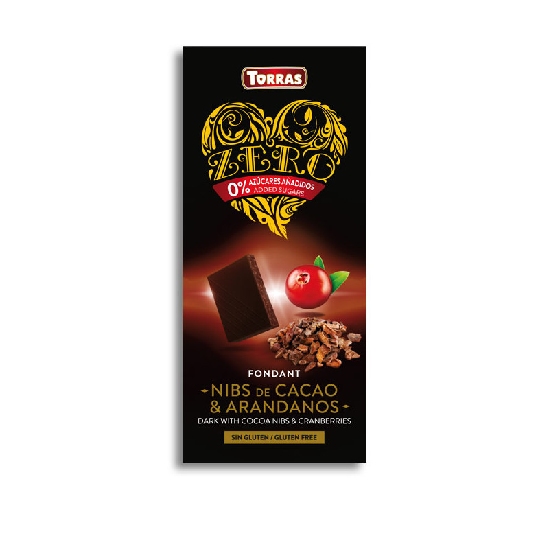 Czekolada gorzka z ziarnami kakao i żurawiną ZERO 125 g Torras