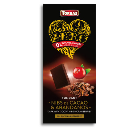Czekolada gorzka z ziarnami kakao i żurawiną ZERO 125 g Torras