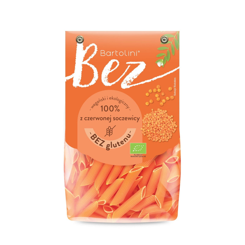 Makaron bezglutenowy z czerwonej soczewicy penne BIO 250 g Bartolini