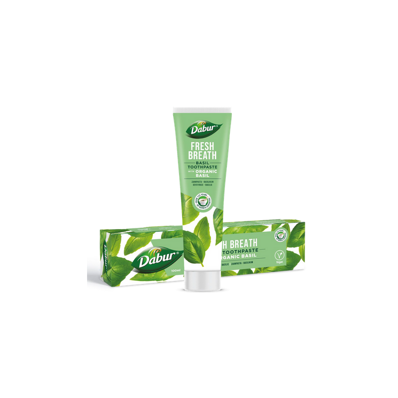 PASTA DO ZĘBÓW ŚWIEŻY ODDECH Z BAZYLIĄ BEZ FLUORU 100 ml - DABUR