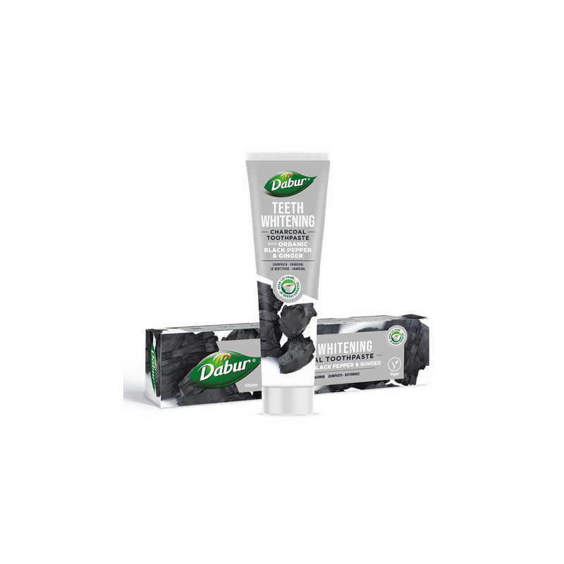 PASTA DO ZĘBÓW WYBIELAJĄCA WĘGLOWA Z PIEPRZEM I IMBIREM BEZ FLUORU 100 ml - DABUR
