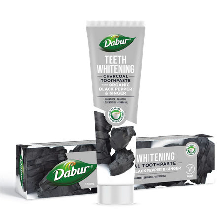 PASTA DO ZĘBÓW WYBIELAJĄCA WĘGLOWA Z PIEPRZEM I IMBIREM BEZ FLUORU 100 ml - DABUR
