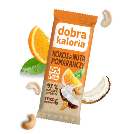 Baton owocowy kokos & nuta pomarańczy 35 g Dobra Kaloria